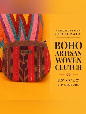 Guatemala Woven Clutch Boho Artisan Cosmetic Pouch Zip Bag Tribal